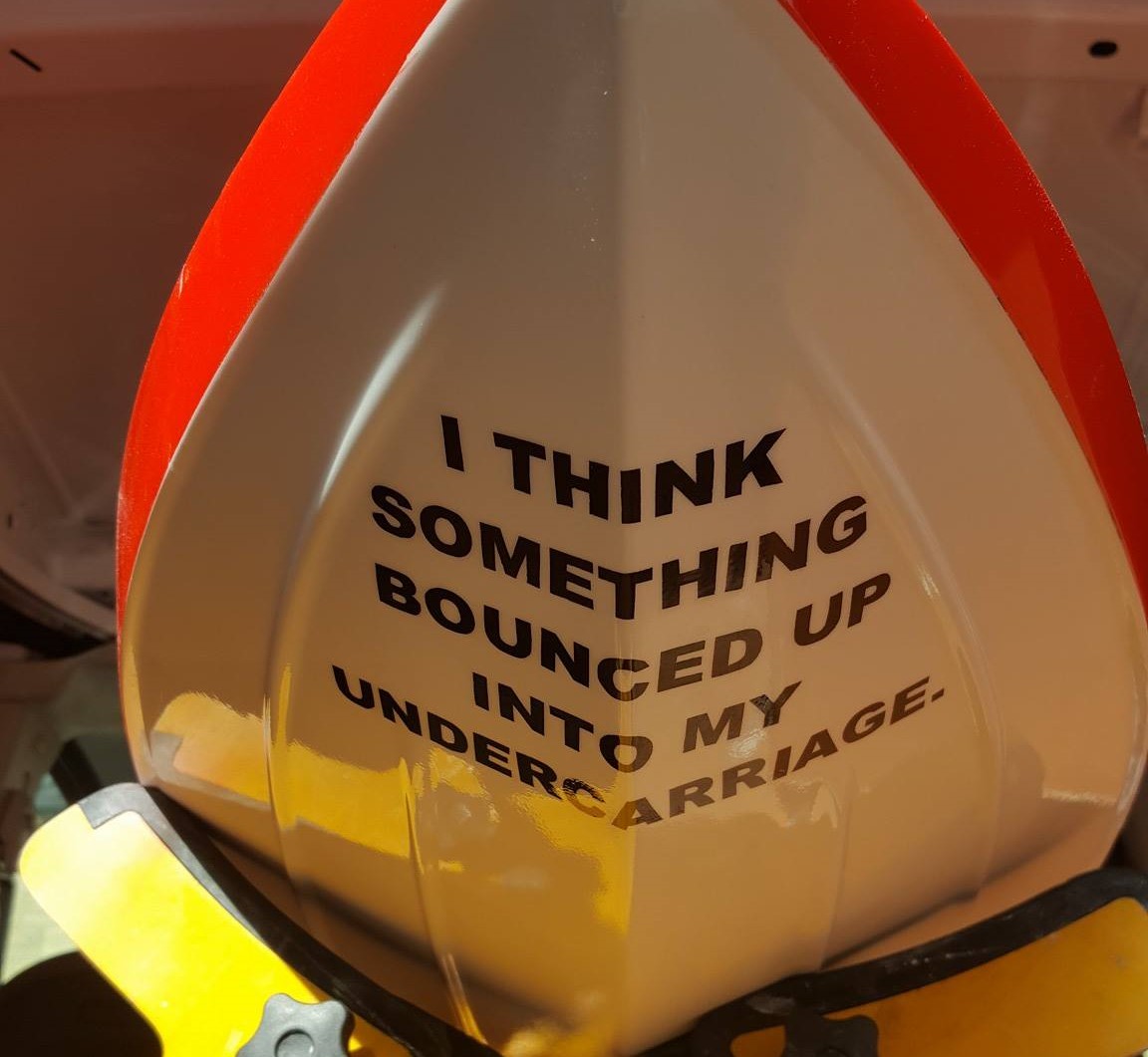 Airbrushed Painting of a General Lee themed RC Boat close up of underside with quote I think somthing bounced up into my undercarriage